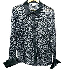 Laura Plus Elegant Black and White Lace Semi See Through  Women's Top Large